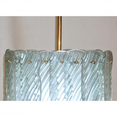 Modern Italian Aquamarine Crystal Murano Glass Tall Brass Lantern Chandelier