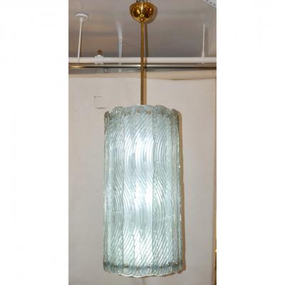 Modern Italian Aquamarine Crystal Murano Glass Tall Brass Lantern Chandelier