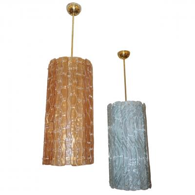 Modern Italian Aquamarine Crystal Murano Glass Tall Brass Lantern Chandelier