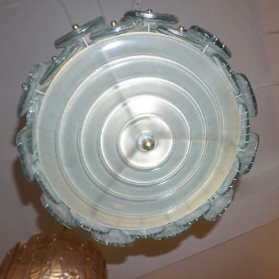 Modern Italian Aquamarine Crystal Murano Glass Tall Brass Lantern Chandelier