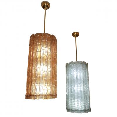 Modern Italian Aquamarine Crystal Murano Glass Tall Brass Lantern Chandelier
