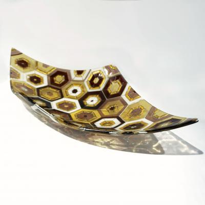Modern Italian Art Deco Design Gold Amethyst Cream Murano Art Glass Mosaic Bowl