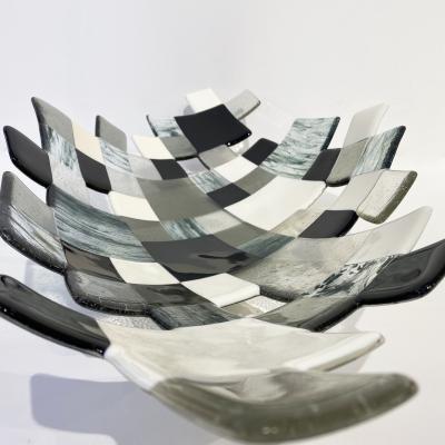 Modern Italian Art Deco Design Green Black White Smoked Art Glass Mosaic Bowl