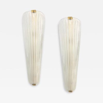 Modern Italian Art Deco Design Iridescent Frosted White Murano Glass Sconces
