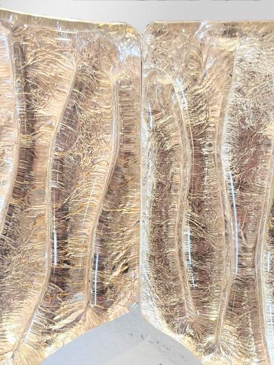 Modern Italian Art Deco Style Curved Ivory Cream Murano Glass Brass Oval Mirror