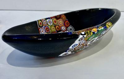 Modern Italian Black White Red Blue Green Murano Art Glass Mosaic Catch All Bowl