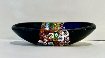Modern Italian Black White Red Blue Green Murano Art Glass Mosaic Catch All Bowl