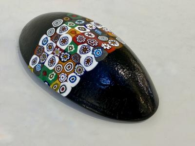 Modern Italian Black White Red Blue Green Murano Art Glass Mosaic Catch All Bowl