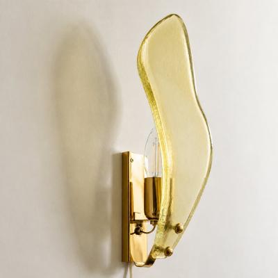 Modern Italian Champagne Sanded Leaf Murano Glass Wall Sconces 4 Piece Set