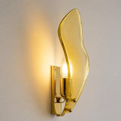 Modern Italian Champagne Sanded Leaf Murano Glass Wall Sconces 4 Piece Set