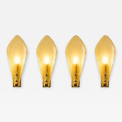 Modern Italian Champagne Sanded Leaf Murano Glass Wall Sconces 4 Piece Set