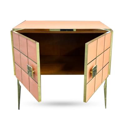 Modern Italian Custom Art Deco Royal Pink Glass Brass Edge Cabinet Bar