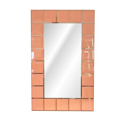 Modern Italian Custom Art Deco Royal Pink Glass Brass Edge Cabinet Bar