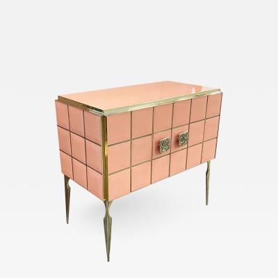 Modern Italian Custom Art Deco Royal Pink Glass Brass Edge Cabinet Bar