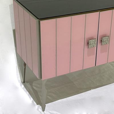 Modern Italian Custom Art Deco Style Rose Pink Black Glass Brass Cabinet Bar