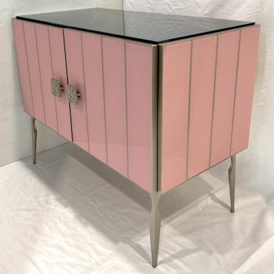 Modern Italian Custom Art Deco Style Rose Pink Black Glass Brass Cabinet Bar