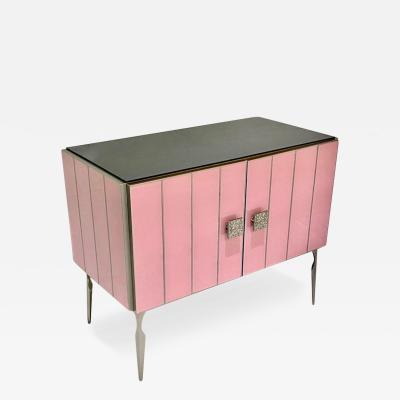 Modern Italian Custom Art Deco Style Rose Pink Black Glass Brass Cabinet Bar