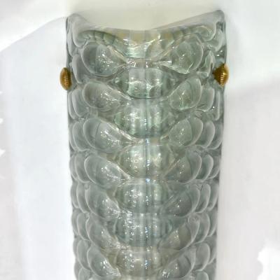 Modern Italian Fontana Arte Style Aqua Blue Murano Glass Brass Bubble Sconces
