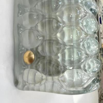 Modern Italian Fontana Arte Style Aqua Blue Murano Glass Brass Bubble Sconces