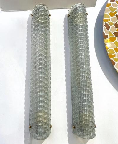 Modern Italian Fontana Arte Style Aqua Blue Murano Glass Brass Bubble Sconces