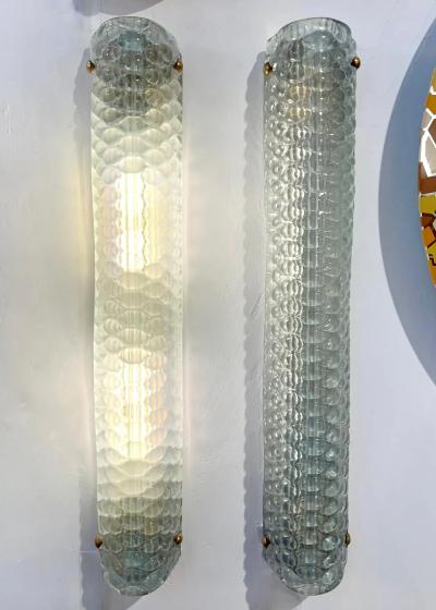 Modern Italian Fontana Arte Style Aqua Blue Murano Glass Brass Bubble Sconces