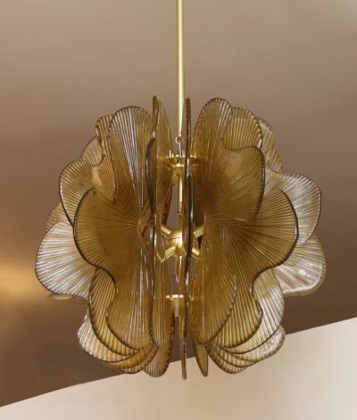 Modern Italian Gold Textured Glass Chandelier in Stock