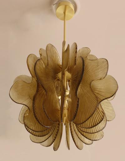 Modern Italian Gold Textured Glass Chandelier in Stock