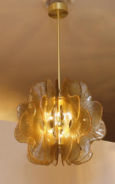 Modern Italian Gold Textured Glass Chandelier in Stock