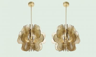 Modern Italian Gold Textured Glass Chandelier in Stock