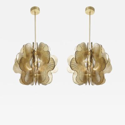 Modern Italian Gold Textured Glass Chandelier in Stock