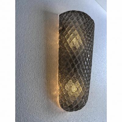 Modern Italian Gray Graniglia Rhombus Murano Glass Sconces Pair