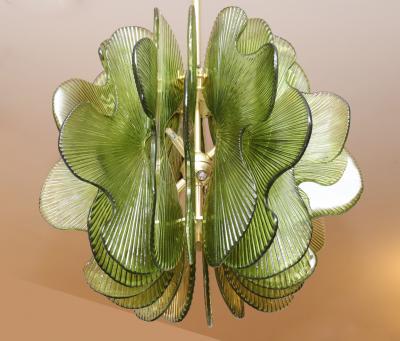 Modern Italian Green Textured Glass Chandelier in Stock