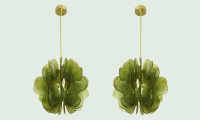 Modern Italian Green Textured Glass Chandelier in Stock