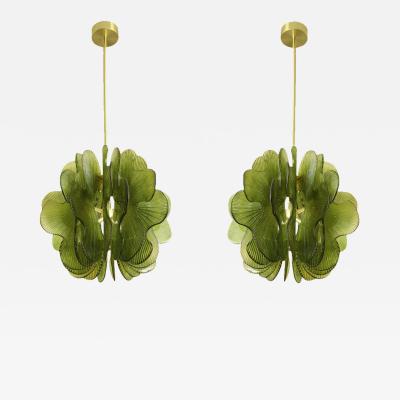 Modern Italian Green Textured Glass Chandelier in Stock