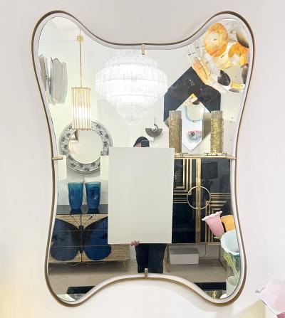 Modern Italian Minimalist Brass Mirror with Organic Asymmetric Curved Frame