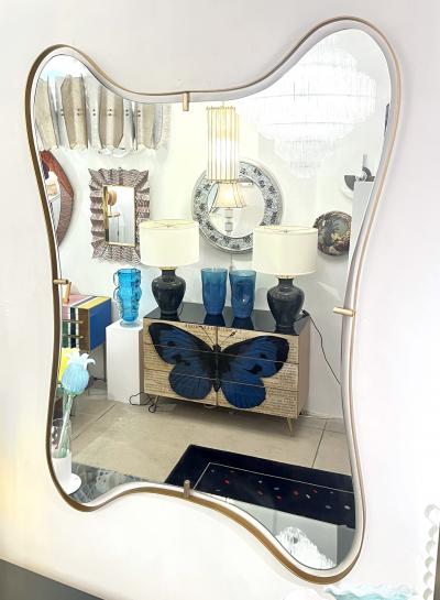 Modern Italian Minimalist Brass Mirror with Organic Asymmetric Curved Frame