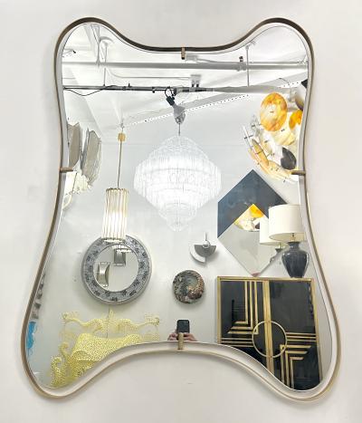 Modern Italian Minimalist Brass Mirror with Organic Asymmetric Curved Frame