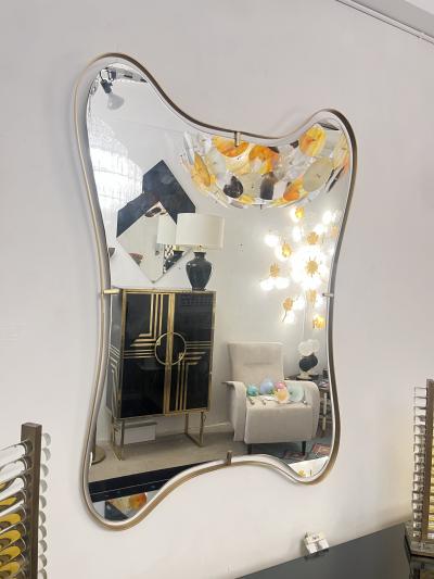 Modern Italian Minimalist Brass Mirror with Organic Asymmetric Curved Frame