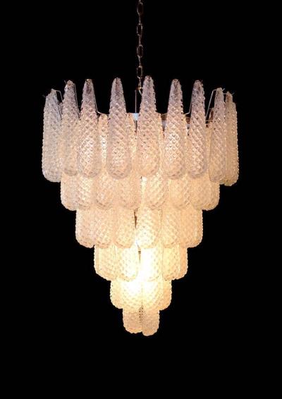 Modern Italian Murano Chandelier 52 Glass Petals Drop 1970s