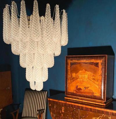 Modern Italian Murano Chandelier 52 Glass Petals Drop 1970s