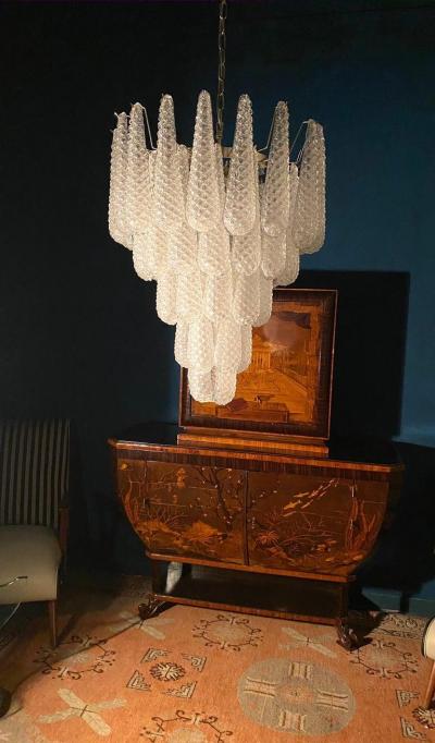 Modern Italian Murano Chandelier 52 Glass Petals Drop 1970s