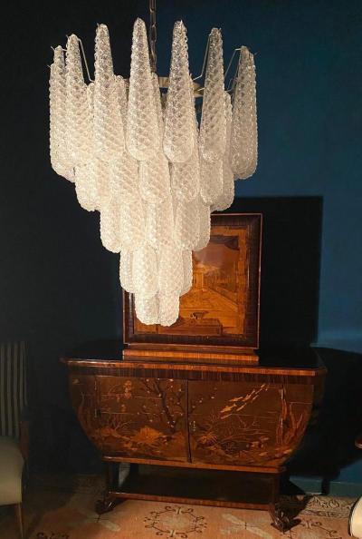 Modern Italian Murano Chandelier 52 Glass Petals Drop 1970s