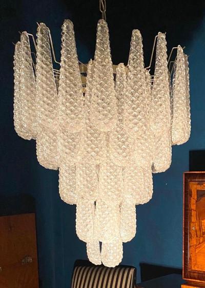 Modern Italian Murano Chandelier 52 Glass Petals Drop 1970s