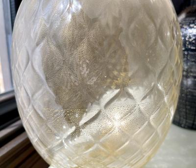 Modern Italian Pair of Gold Honeycomb Murano Glass Organic Round Vases