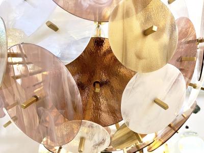 Modern Italian Pastel Rose Pink Yellow White Murano Glass Sputnik Flushmount