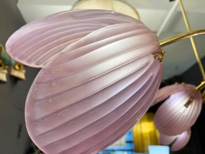 Modern Italian Pink Murano Glass Tulip Flower 8 Branch Airy Brass Chandelier