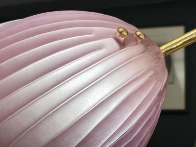 Modern Italian Pink Murano Glass Tulip Flower 8 Branch Airy Brass Chandelier