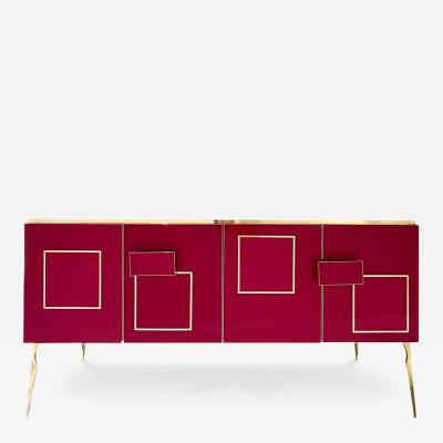 Modern Italian Pink Purple Glass Geometric Postmodern Brass Cabinet Sideboard
