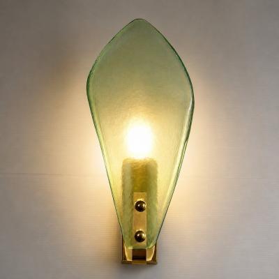 Modern Italian Sanded Green Leaf Murano Glass Wall Sconces 4 Piece Set