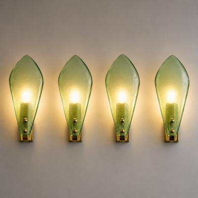 Modern Italian Sanded Green Leaf Murano Glass Wall Sconces 4 Piece Set